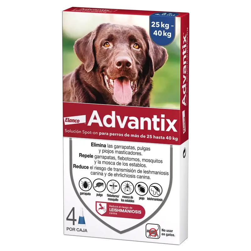 Advantix Antiparasitische Pipetten für Hunde +25 Kg 4pcs x 4 ml