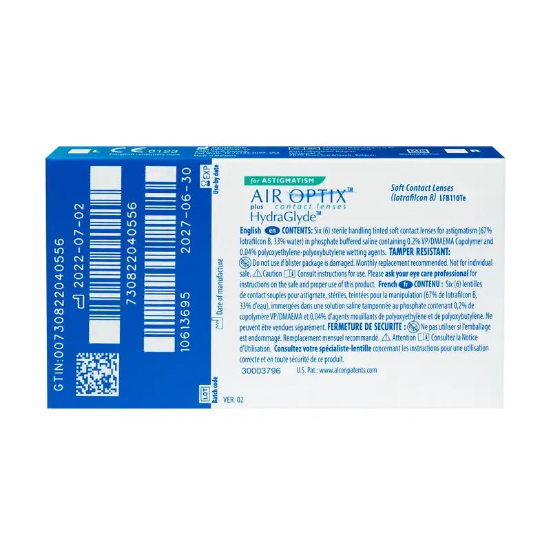 Air Optix Plus HydraGlyde Torische Monatslinsen, 6 Stück