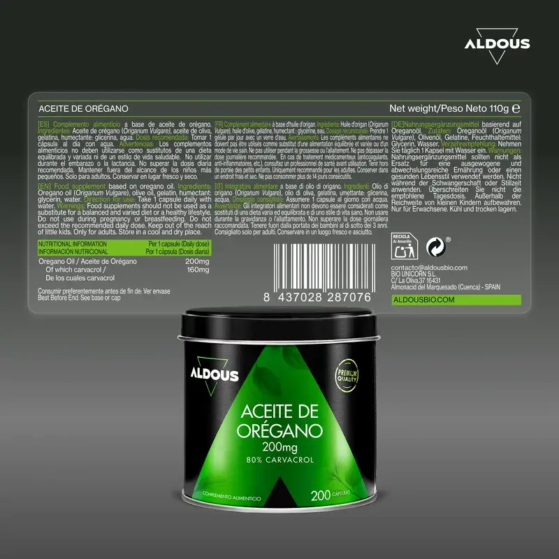 Aldous Bio Oregano Öl, 200 Perlen