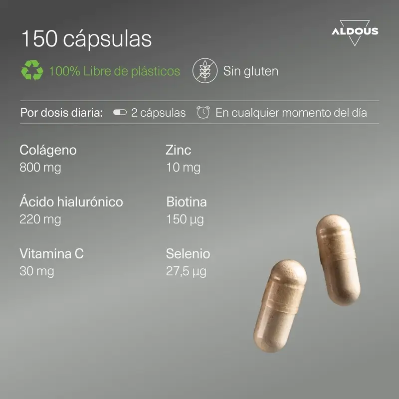 Aldous Bio Hyaluronsäure mit Kollagen, Vitaminen und Mineralien, 120 Kapseln