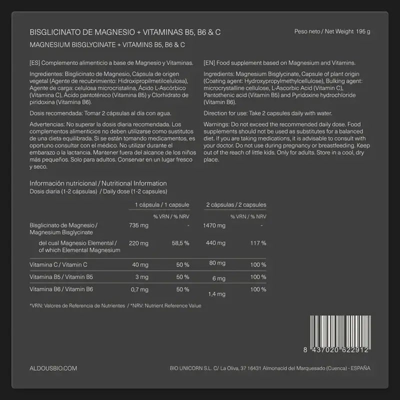 Aldous Bio Bisglycinat , 200 Kapseln