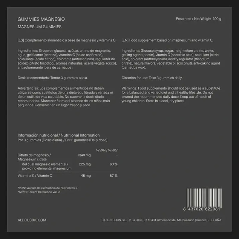 Aldous Bio-Magnesiumcitrat-Gummis, 120 Gummibärchen