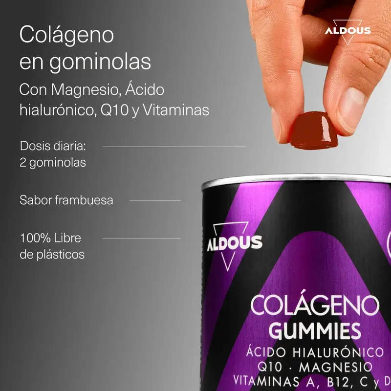 Aldous Bio Hydrolysiertes Kollagen mit Hyaluronsäure, Coenzym Q10, Zink und Vitaminen, 120 Gummibärchen