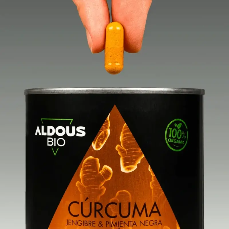Aldous Bio Kurkuma mit Ingwer und schwarzem Pfeffer mit Probiotika, 2X250 Kapseln