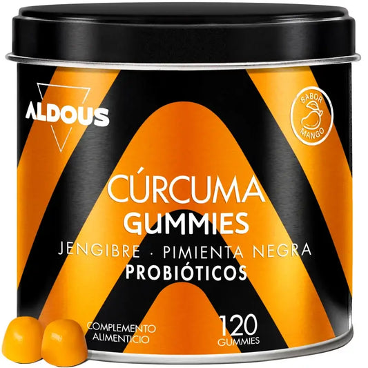 Aldous Bio Kurkuma mit Ingwer & Schwarzem Pfeffer + Probiotika, 120 Gummibärchen