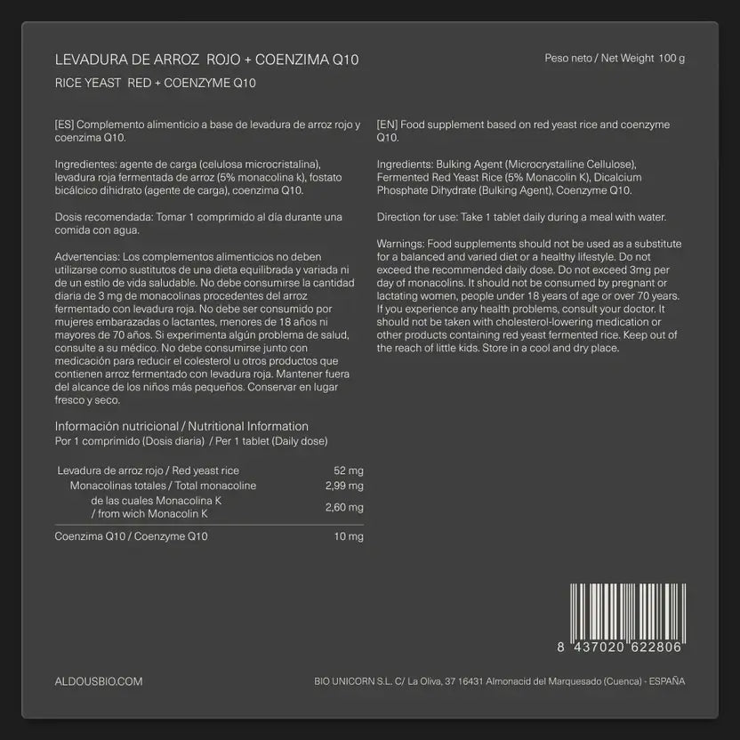 Aldous Bio Aldous Roter Hefereis mit Coenzym Q10, 400 Tabletten