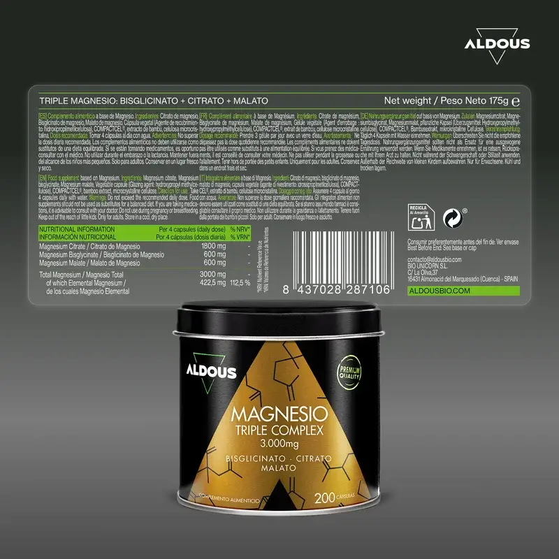 Aldous Bio Magnesium Complex Triple 3000Mg, 200 Kapseln