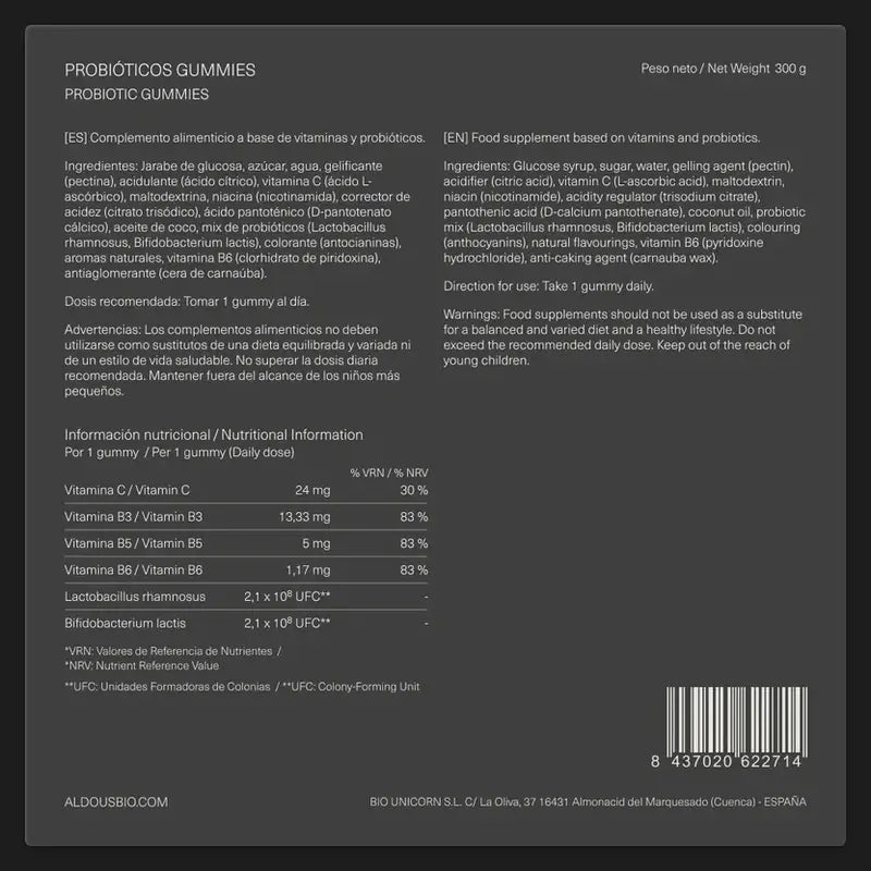 Aldous Bio Probiotika mit Vitaminen in Gummibärchen, 120 Gummibärchen