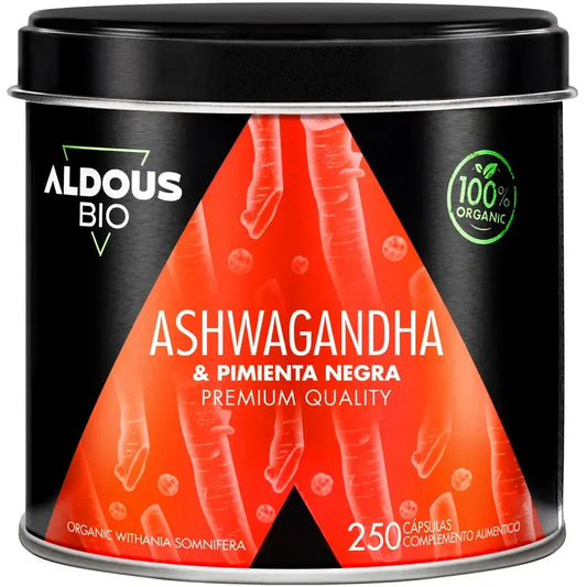 Aldous Bio Ashwagandha-Wurzel mit schwarzem Pfeffer, 250 Kapseln