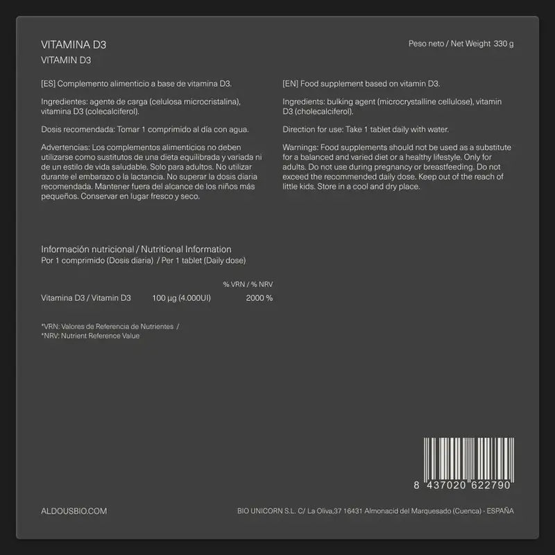 Aldous Bio Vitamin D3 4000 Ui Aldous , 500 Tabletten