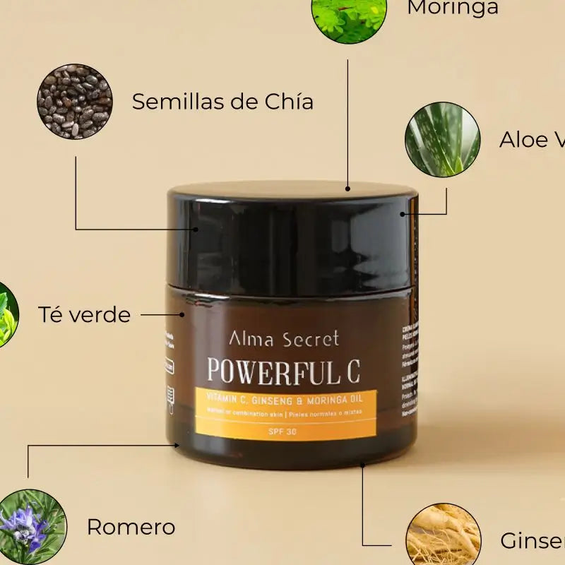 Alma Secret Powerful C mit Vitamin C, Ginseng und Moringa. LSF 30