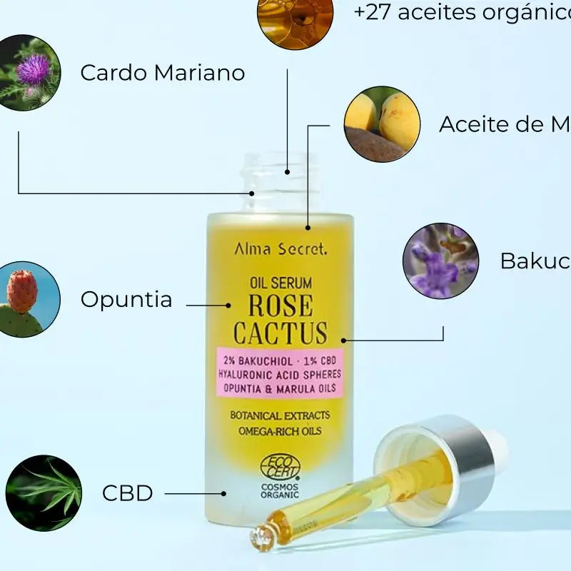 Alma Secret Rose Cactus Serum-Oil mit 2% Bakuchiol, 1% Cbd & A. Hyaluronic A.