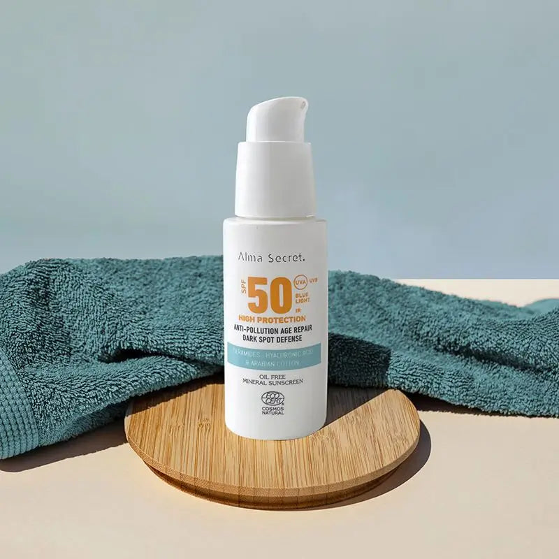 Alma Secret Solar Facial Natural Sunscreen Spf 50 mit Ceramiden, Anti-Blemish und Oil-Free