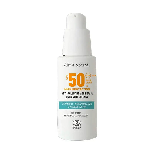 Alma Secret Solar Facial Natural Sunscreen Spf 50 mit Ceramiden, Anti-Blemish und Oil-Free