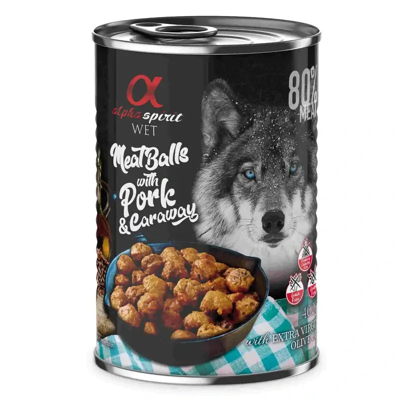 Alpha Spirit Canine Meatballs Schwein Kümmel Box 6X400Gr