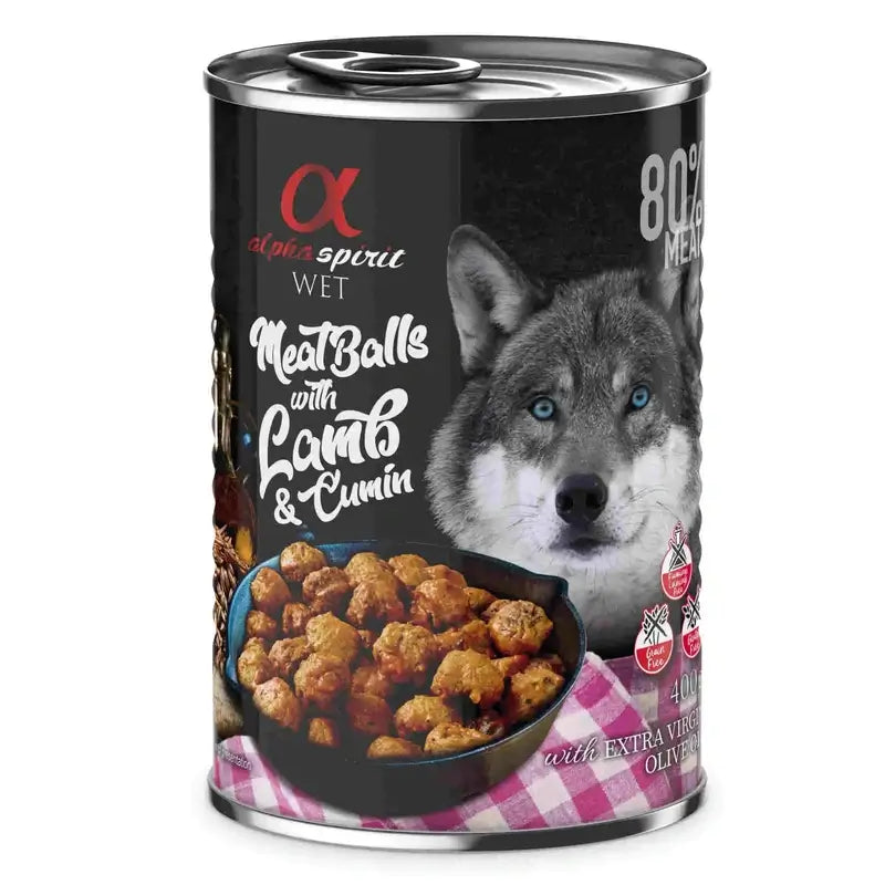 Alpha Spirit Canine Albondigas Lamm-Fleischbällchen Kümmel Box 6X400Gr