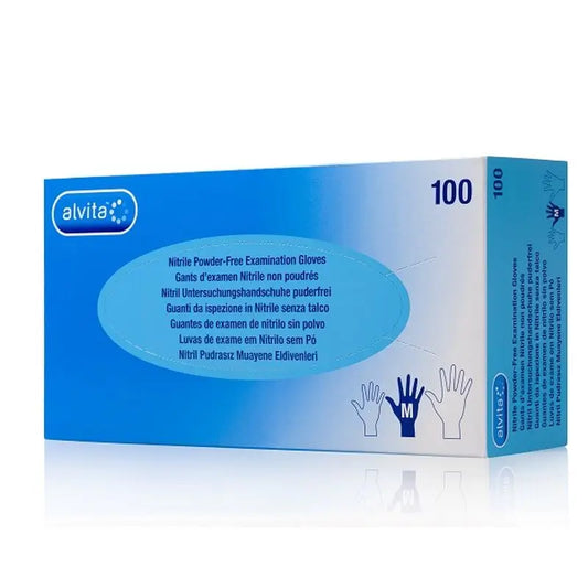 Alvita Powder Free Nitrile Examination Gloves Size M, 100 pcs.