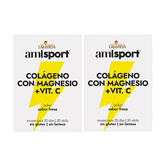 Amlsport Kollagen mit Magnesium + Vitamin C Erdbeergeschmack, 2X20 Sticks