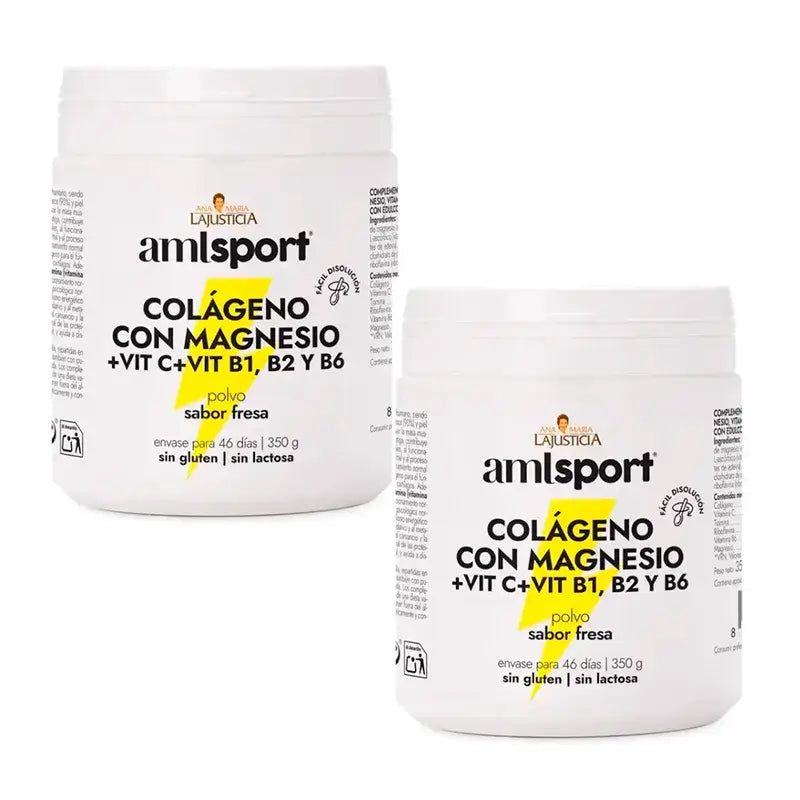 Amlsport Kollagen mit Magnesium + Vitamin C + Vitamin B1 B2 B6 Erdbeergeschmack, 2X350 Gr