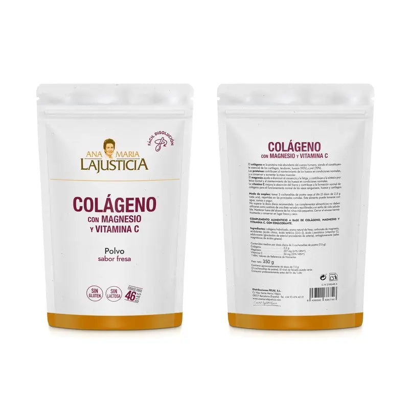 Ana Maria Lajusticia Kollagen mit Magnesium + Vit.C Erdbeergeschmack Pulver Doypack, 350 Gramm