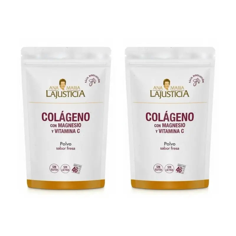 Ana Maria Lajusticia Collagen With Magnesium + Vit.C Strawberry Flavour Powder Doypack , 2x350 grams