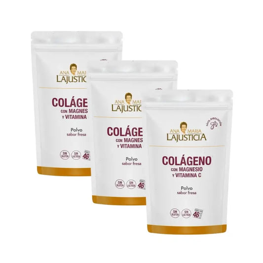 Ana Maria Lajusticia Kollagen mit Magnesium + Vit.C Erdbeergeschmack Pulver Doypack , 3x350 Gramm