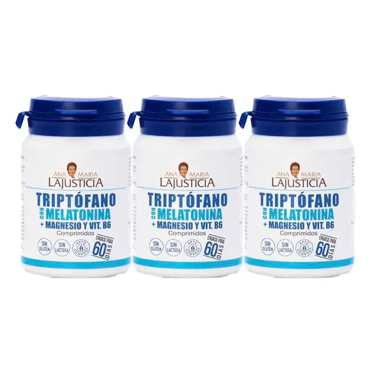 Ana Maria Lajusticia Tryptophan mit Melatonin + Magnesium und Vitamin B6, Packung 3 x 60 Tabletten