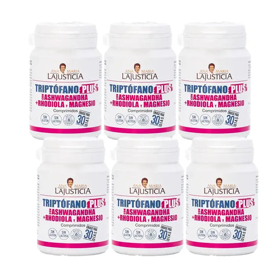 Ana Maria Lajusticia Tryptophan Plus mit Ashwagandha + Rhodiola und Magnesium, Packung 6 x 60 Tabletten
