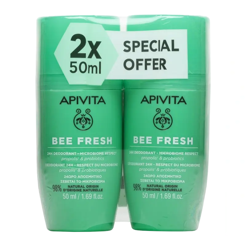 Apivita Bienenfrisches Deodorant 24H, 2X50Ml