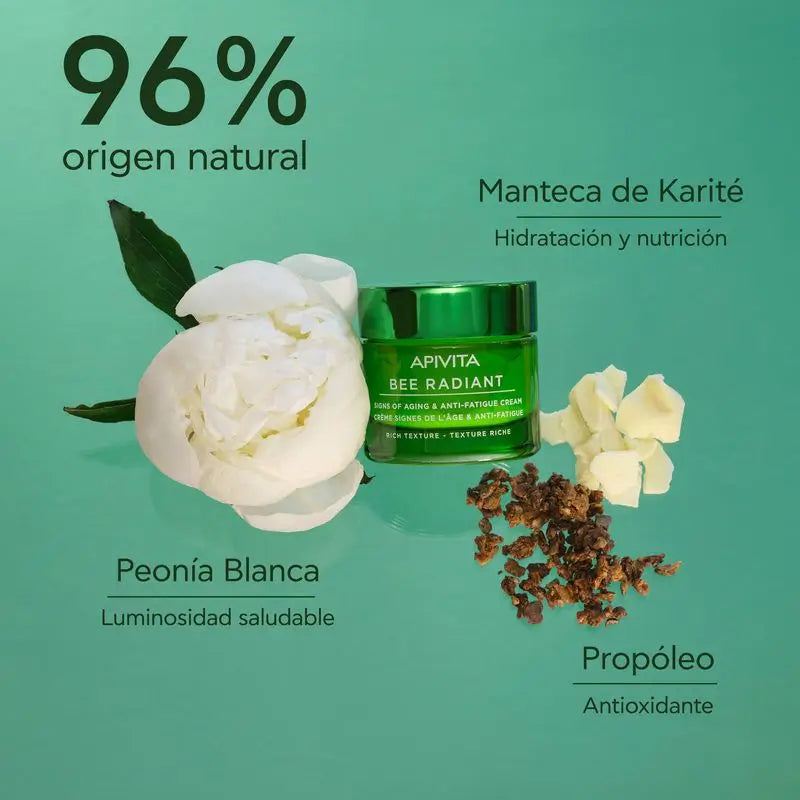 APIVITA Bee Radiant Age-Resistance and Anti-Fatigue Cream mit weißer Pfingstrose und patentiertem Propolis