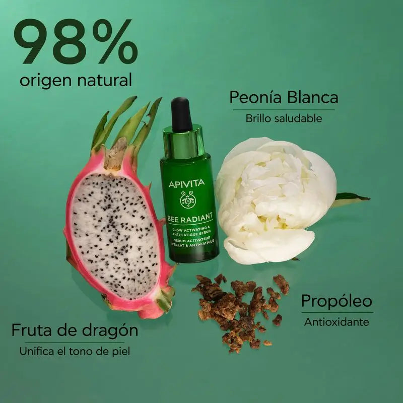 APIVITA Bee Radiant Brightening & Anti-Fatigue Serum mit weißer Pfingstrose und patentiertem Propolis