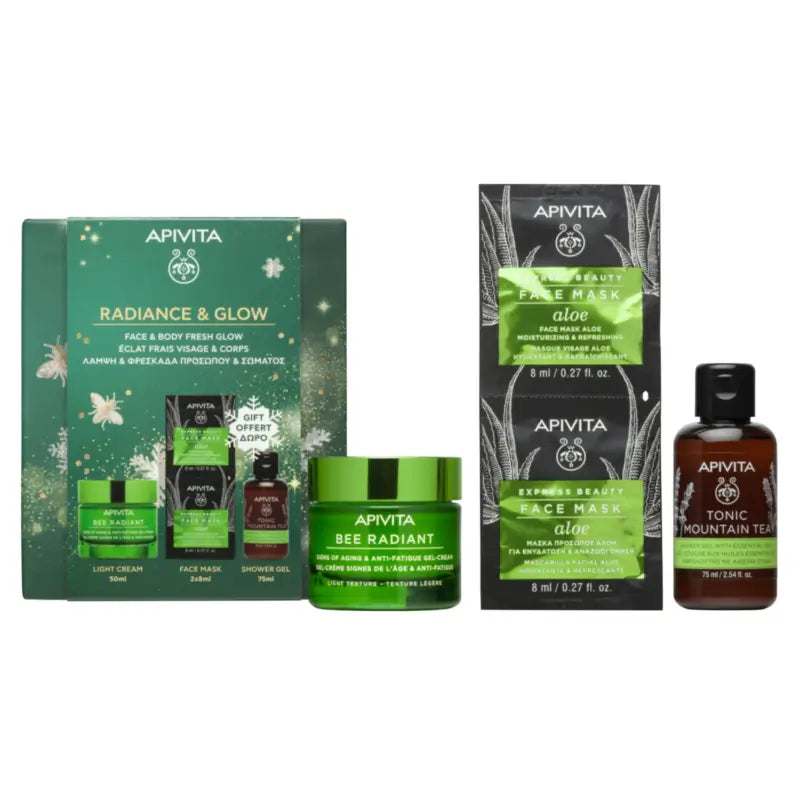 Apivita Bee Radiant Set – Leichte Creme, 50 + 2*8 + 75 ml