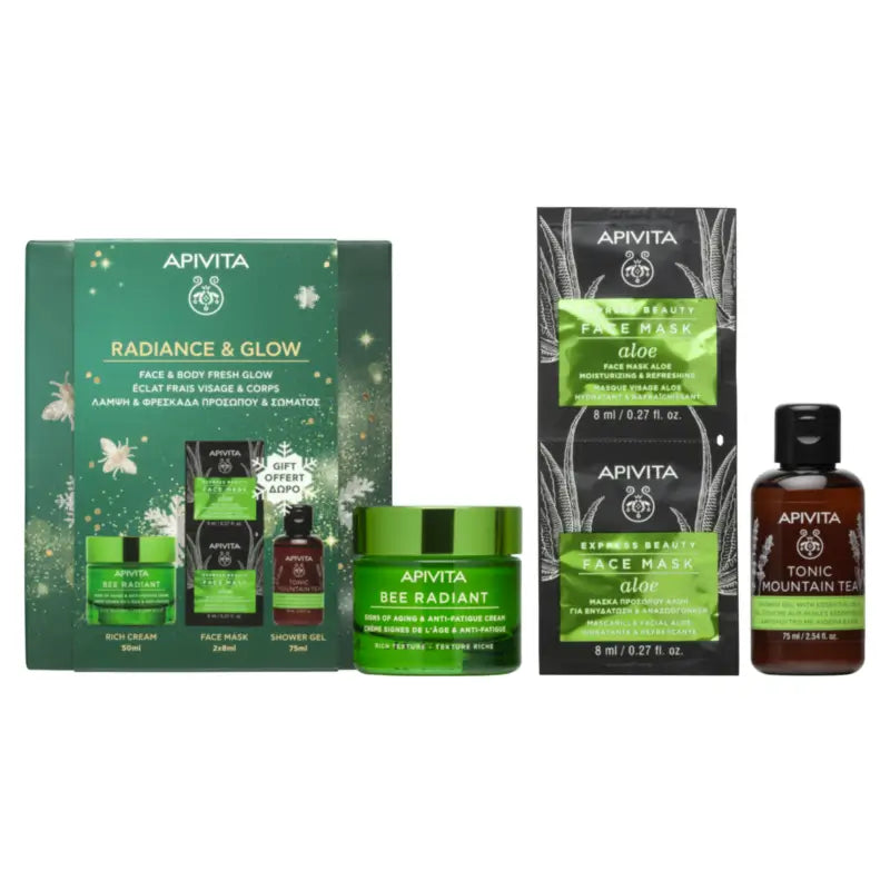 Apivita Bee Radiant Set mit reichhaltiger Creme, 50 + 2*8 + 75 ml
