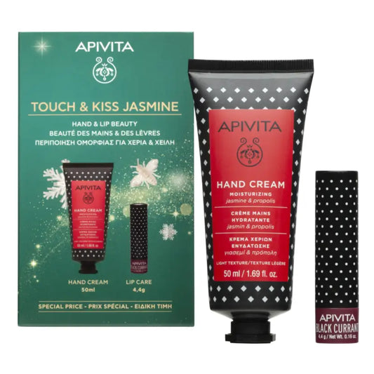 Apivita Geschenkset: Jasmin-Handcreme + Lippenpflege mit schwarzer Johannisbeere, 50 + 4,4 ml