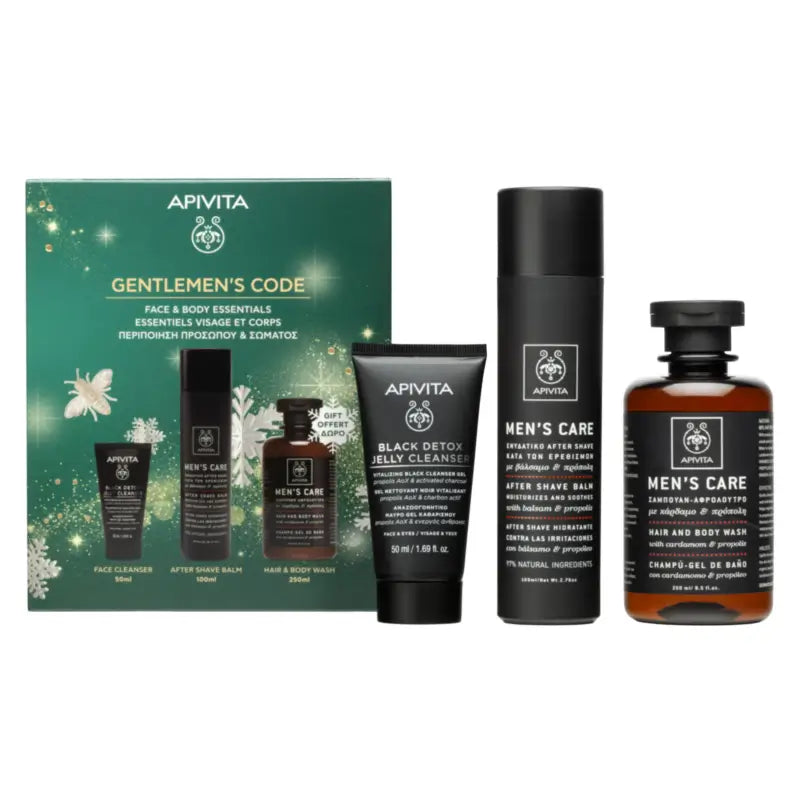 Apivita Mencare-Set: Aftershave + Black Detox + Geschenk, 100 + 50 + 250 ml