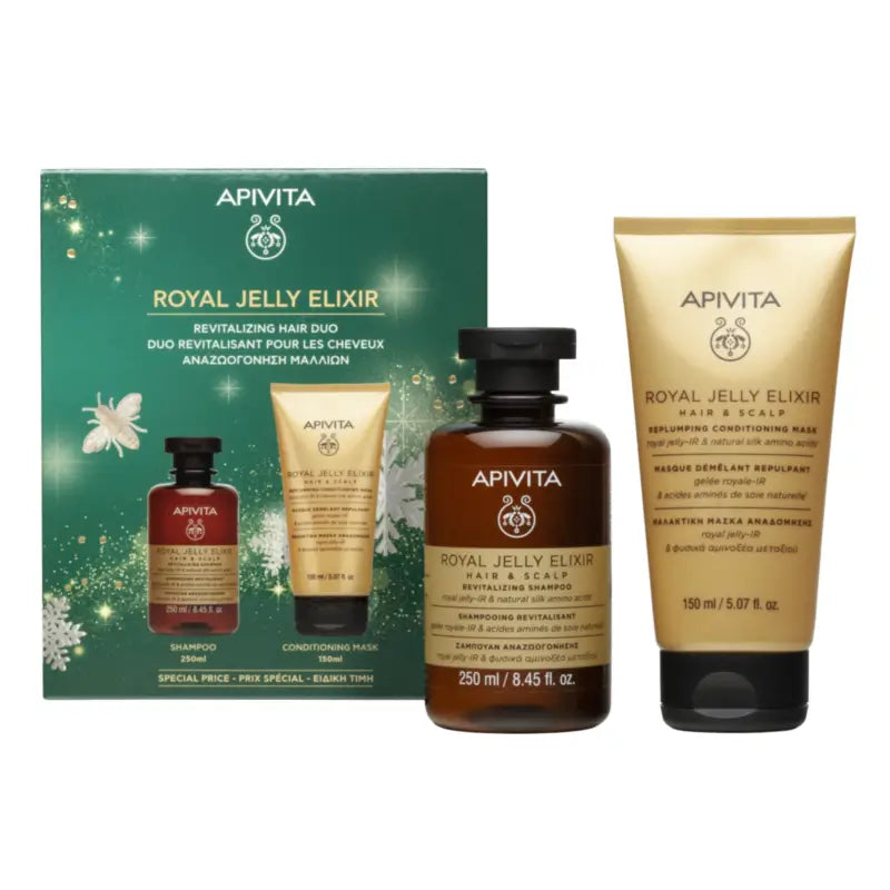 Apivita Set „Royal Jelly Elixir“ – Shampoo + Haarspülung-Haarmaske, 250 + 150 ml