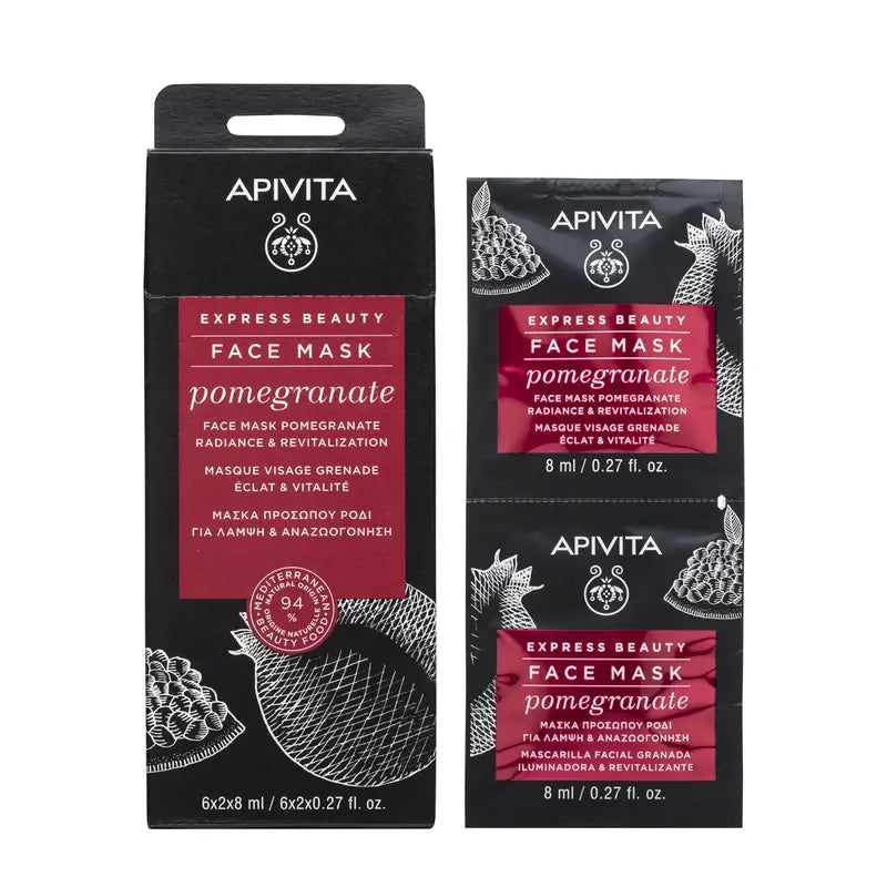 Apivita Express Beauty Granatapfel-Gesichtsmaske - Aufhellend & revitalisierend, 2x8 ml