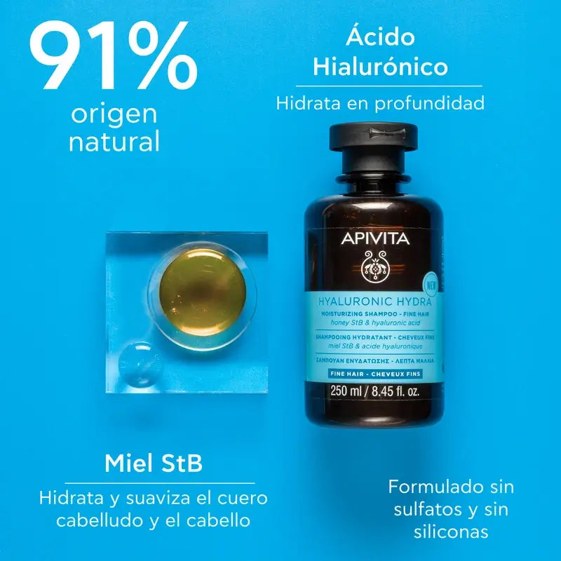 Apivita Hyaluronic Hydra Feuchtigkeitsspendendes Shampoo Feines Haar, 250 Ml