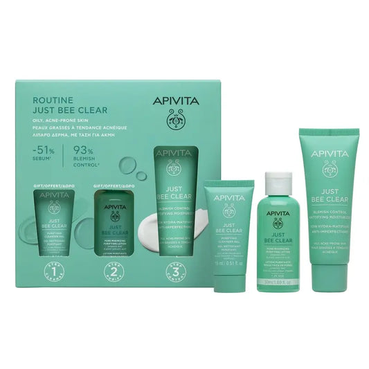Apivita Just Bee Clear + Reinigungsgel 15Ml + Reinigungslotion 50Ml