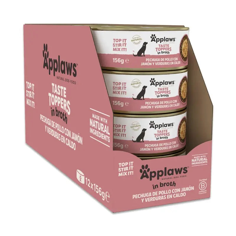 Applaws Hund Huhn Schinken Gemüsebrühe Topper Tin 12X156Gr