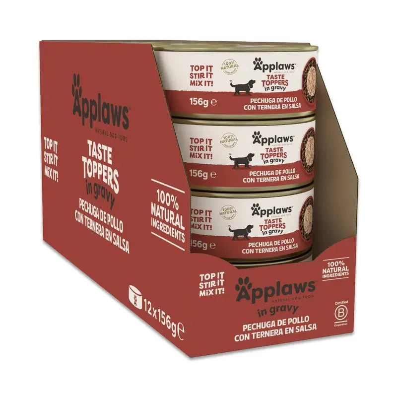 Applaws Hund Topper Dose Huhn & Rindfleisch in Sauce 12X156Gr