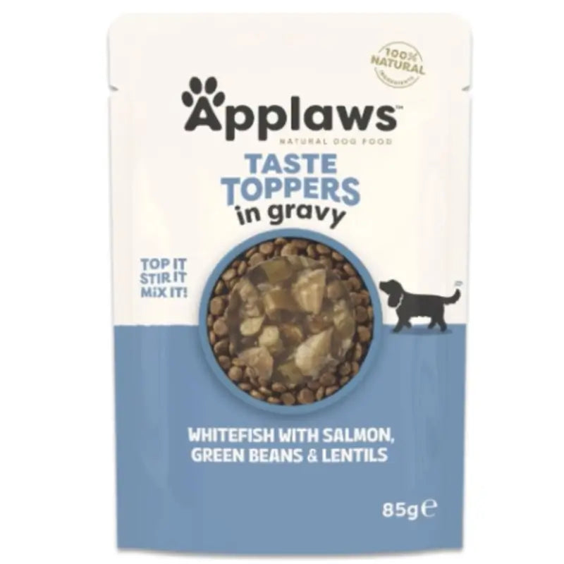 Applaws Dog Topper-Beutel mit Fisch, Lachs und Bohnen, 12 x 85 g