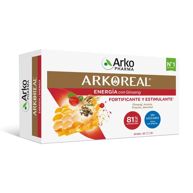 Arkopharma Arkoreal Gelée Royale Energie mit Ginseng Zuckerfrei, 20 Fläschchen