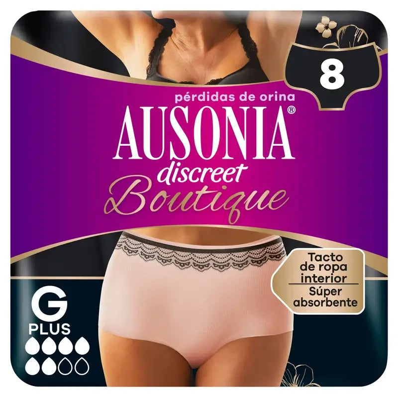 Ausonia Discreet Boutique Inkontinenzslips Beige Plus Größe G, 8 Slips