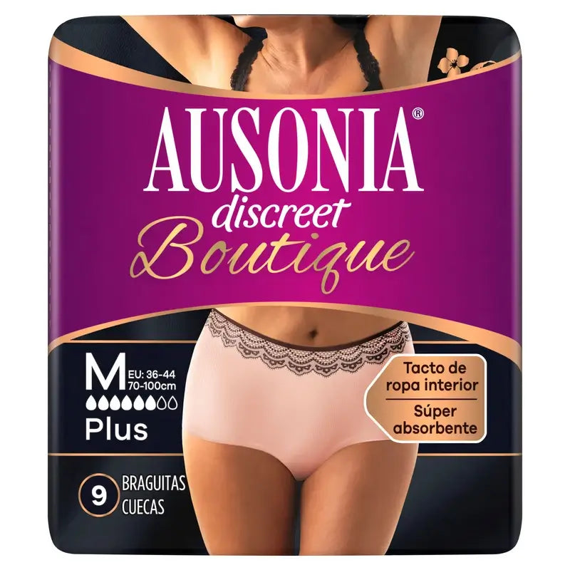 Ausonia Discreet Boutique Inkontinenz-Slips Beige Plus Größe M, 9 Slips