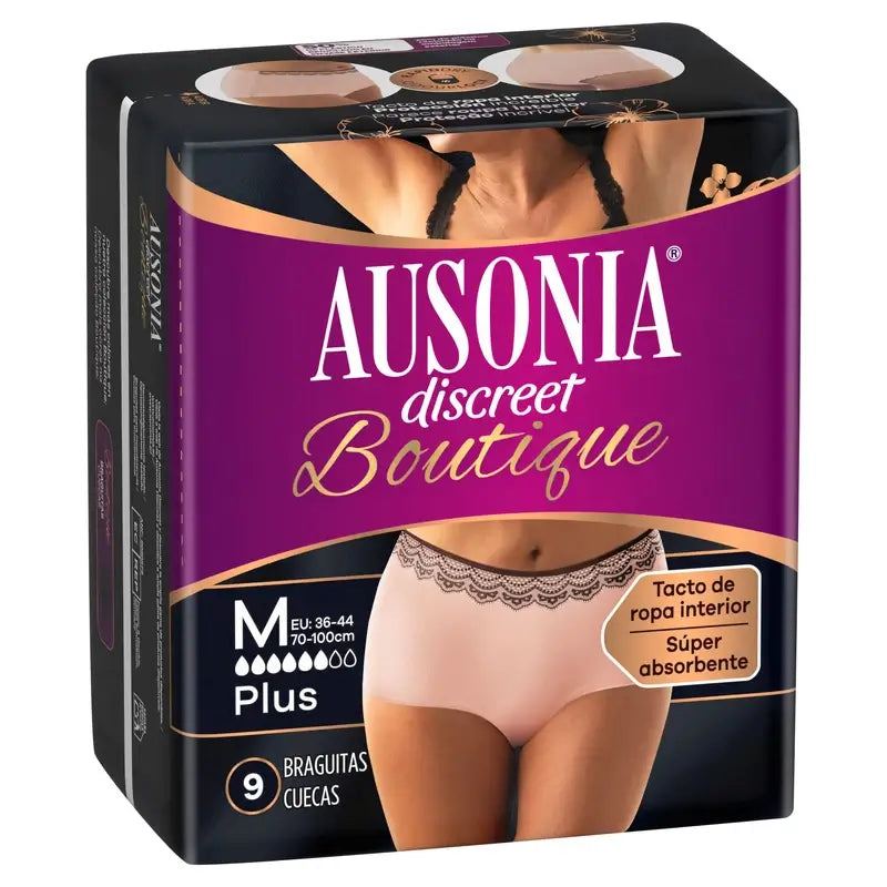 Ausonia Discreet Boutique Inkontinenz-Slips Beige Plus Größe M, 9 Slips