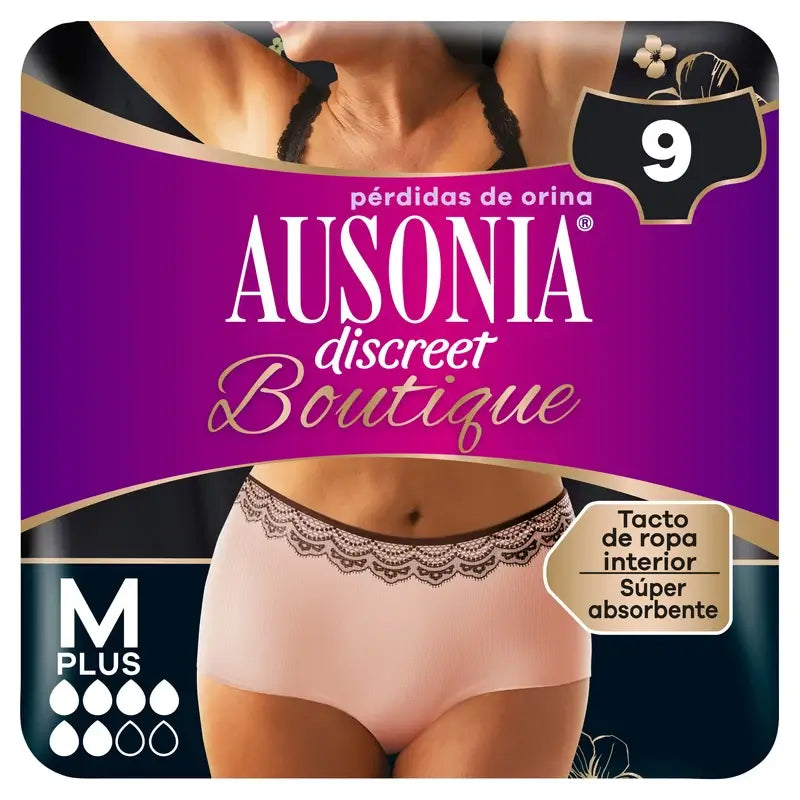 Ausonia Discreet Boutique Inkontinenz-Slips Beige Plus Größe M, 9 Slips