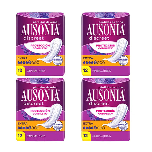 Ausonia Discreet Pack 4 x 12 Extra Urinverlustpads für Frauen, 4 x 12 Stück