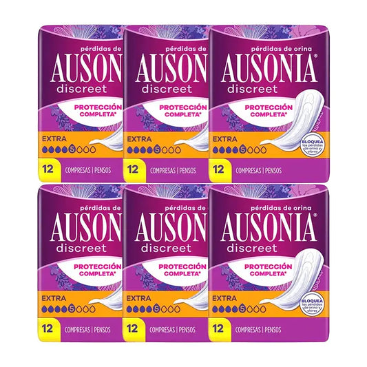 Ausonia Pack Diskreter Urinverlust Pads für Frauen Extra, 6 x 12 Einheiten