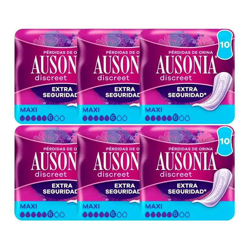 Ausonia Pack Diskreter Urinverlust Pads für Frauen Maxi, 6 x 10 Einheiten